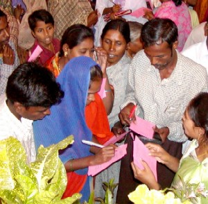 Counselors collect decision cards.