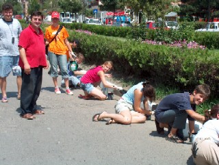 Romanian students painted curb