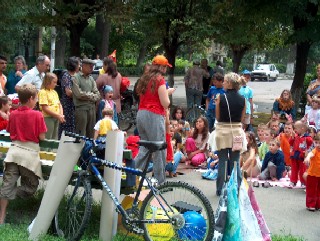 Combined team of children's workers on street