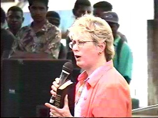 Julie preaching in Honiara