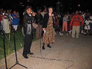 Julie preaching in the township